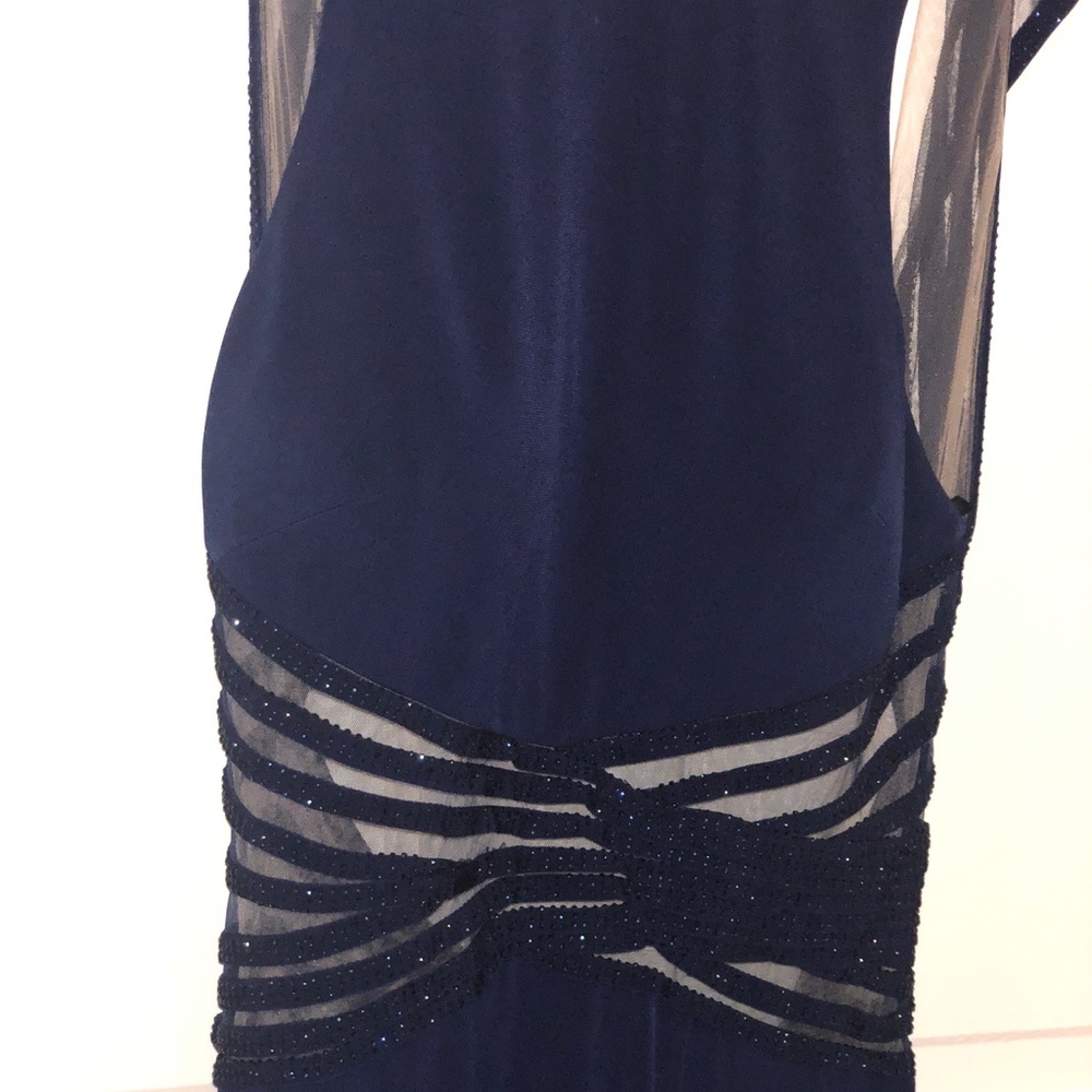 Elegant Scoop Neckline Navy Gown by Terani